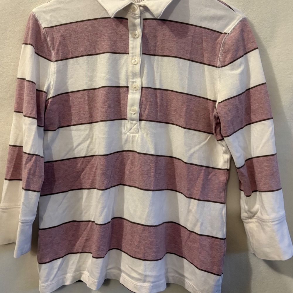 Sonoma Life+Style Womens Small Mauve Pink Striped Long Sleeve Polo Shirt Cotton